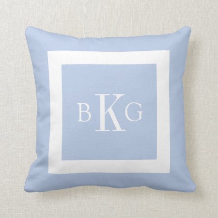 Light Blue White Custom Monogram Throw Pillow