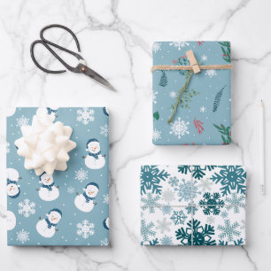 Light Blue & White Cute Winter Snow Wrapping Paper Sheets