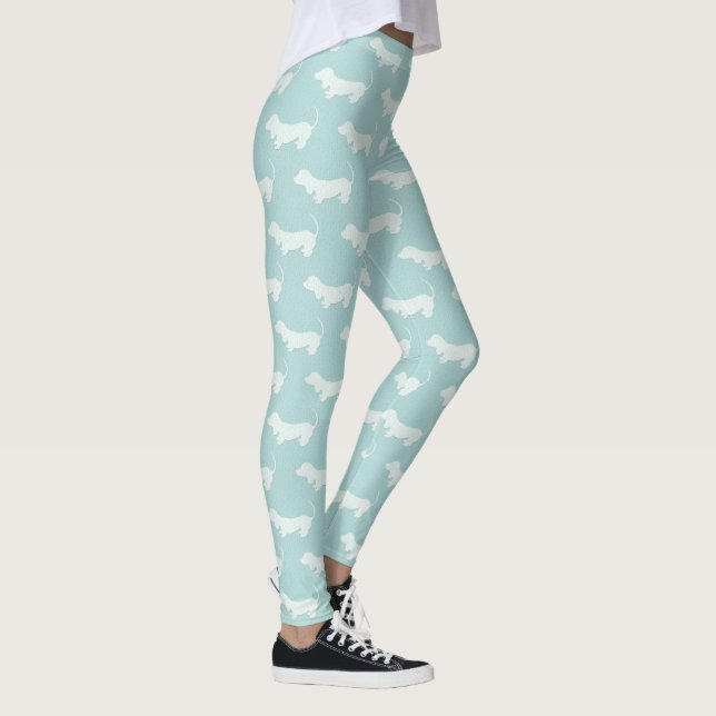 Light Blue & White Dachshund Print Leggings (Right)