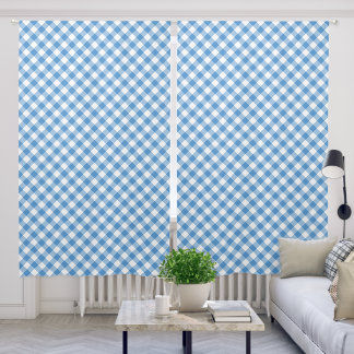 Light Blue White Diagonal Gingham Plaid Pattern Blackout Curtains