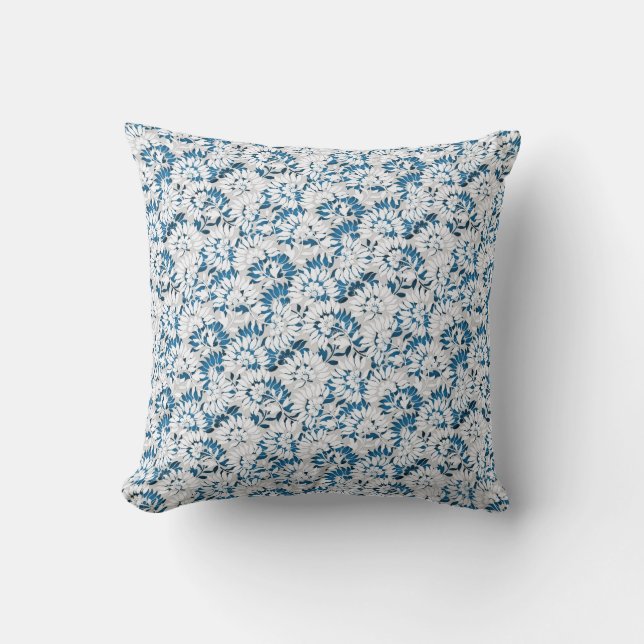 Light Blue & White Elegant Dainty Floral Pattern Throw Pillow (Front)