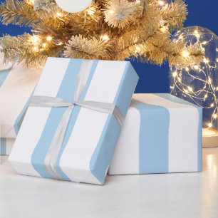 Light Blue White Extra Large Stripe Pattern Wrapping Paper