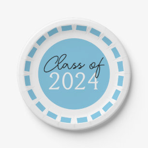 Light Blue & White Filmstrip Class Year Graduation Paper Plates