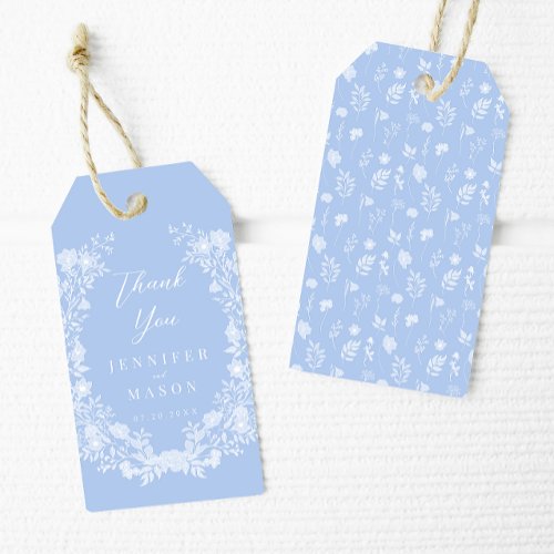 Light blue white floral boho wedding thank you gift tags