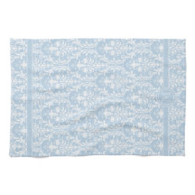 Light Blue White Floral Swirls Damask 4 Monogram