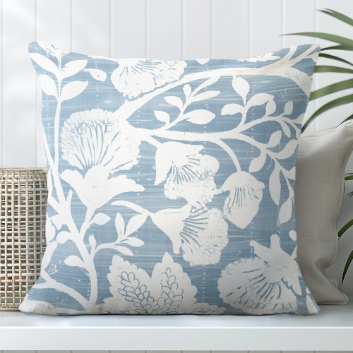 Light Blue  White Floral Throw Pillow