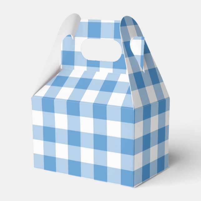 Light Blue & White Gingham Pattern Gable Favor Box (Front Side)