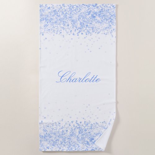 Light blue white glitter name beach towel