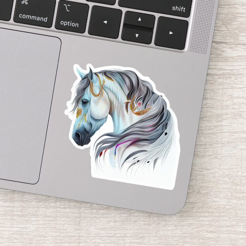 Light Blue White Horse Feathers Gray Muzzle Sticker