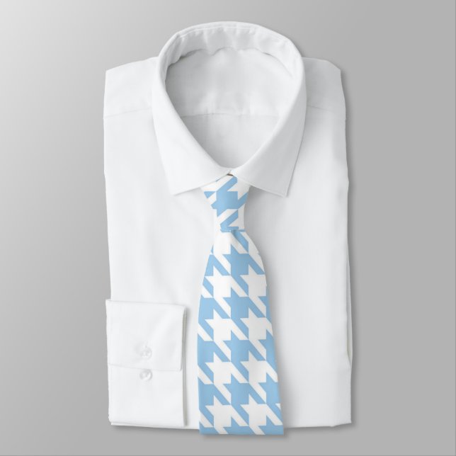 Light Blue & White Houndstooth Necktie (Tied)