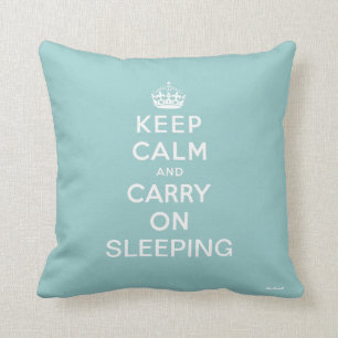 Light Blue White Keep Calm and Carry On Sleeping Throw Pillow
