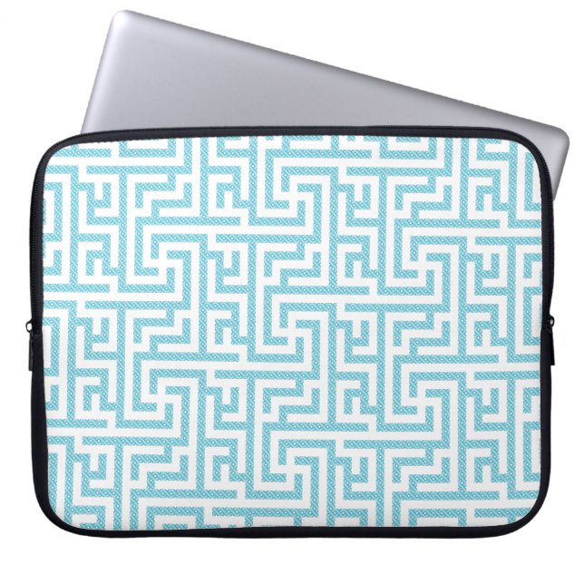 Light Blue & White Labyrinth Laptop Sleeve (Front)
