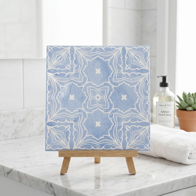 Light Blue White Moroccan Faux Marble Pattern Ceramic Tile (Creator Uploaded)
