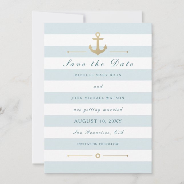 Light Blue White Nautical Reminder Save The Date (Front)