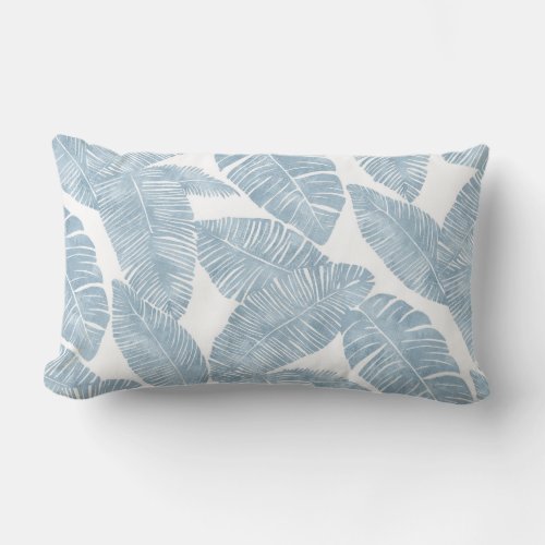 Light Blue  White Palm Leaf Lumbar Pillow