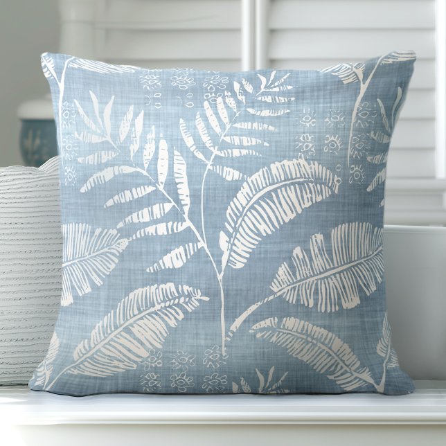 Light Blue & White Palm Leaf Throw Pillow (Creator Uploaded)