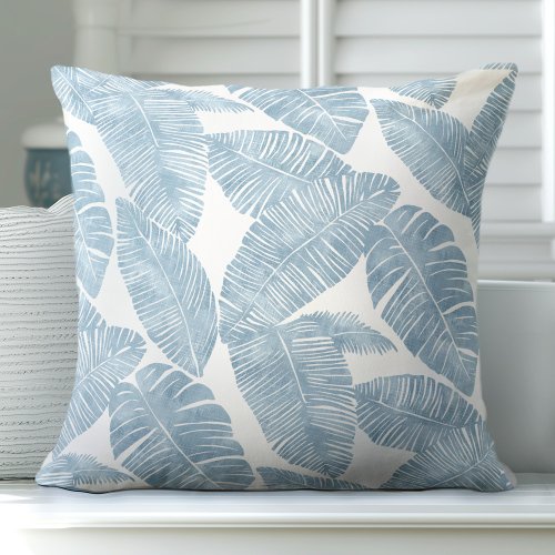 Light Blue  White Palm Leaf Throw Pillow