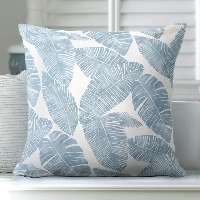 Light Blue & White Palm Leaf Throw Pillow (Creator Uploaded)
