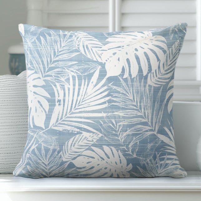 Light Blue & White Palm Leaf Throw Pillow (Creator Uploaded)