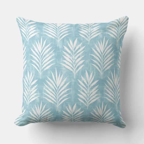 Light Blue  White Palm Leaf Throw Pillow