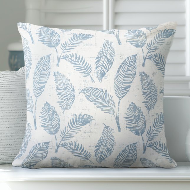 Light Blue & White Palm Leaves Throw Pillow (Creator Uploaded)