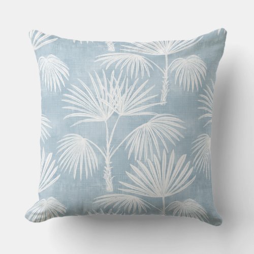 Light Blue  White Palm Tree Throw Pillow