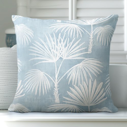 Light Blue  White Palm Tree Throw Pillow