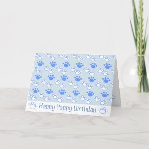 Light Blue & White Paw Birthday Card