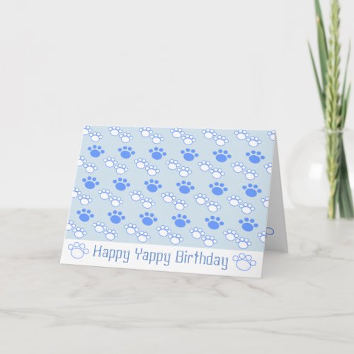 Light Blue  White Paw Birthday Card
