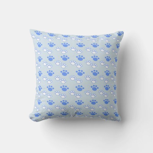 Light Blue  White Paw Throw Pillow