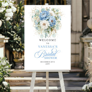 Light blue white peony eucalyptus gold bridal welc poster