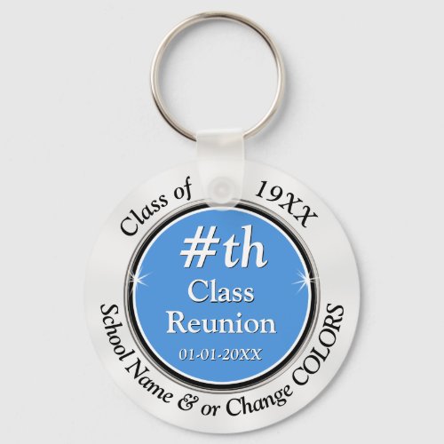 Light Blue White Personalized 40th Class Reunion Keychain