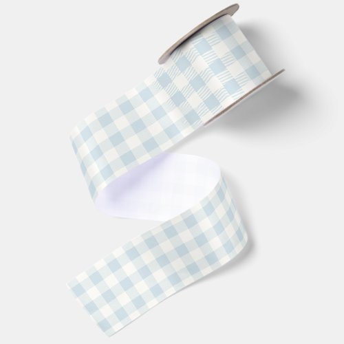 Light Blue White Plaid Stripes Bridal Shower Satin Ribbon
