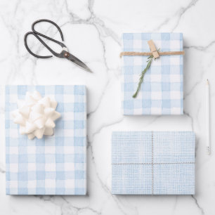 Light Blue White Plaid Stripes Bridal Shower Wrapping Paper Sheets