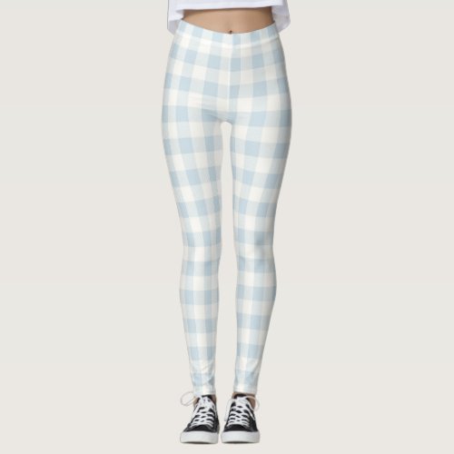 Light Blue White Plaid Stripes Leggings
