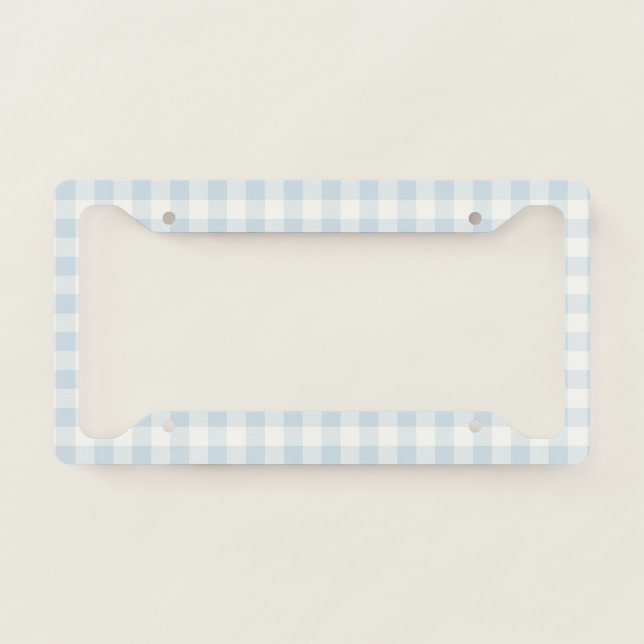 Light Blue White Plaid Stripes License Plate Frame (Front)