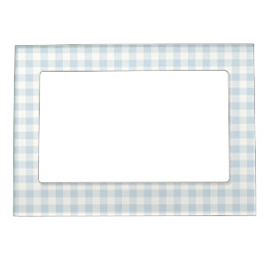 Light Blue White Plaid Stripes Magnetic Frame