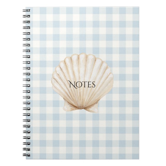 Light Blue White Plaid Stripes Shell Notebook (Front)