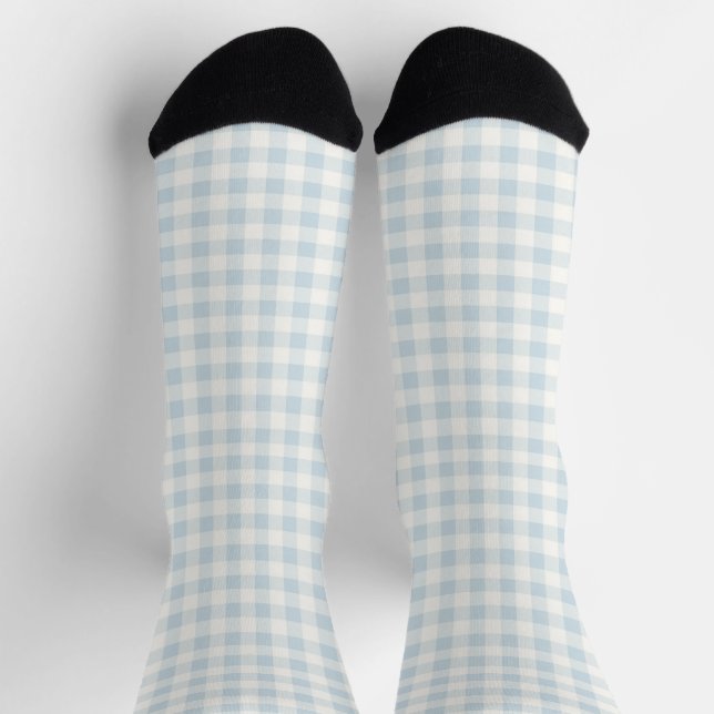 Light Blue White Plaid Stripes Socks (Top)