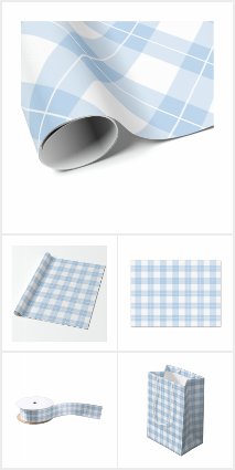 Light Blue White Plaid Wrapping and Party Supplies