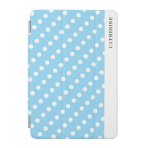 Light Blue White Polka Dots Pattern Personalized iPad Mini Cover