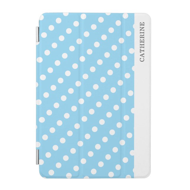Light Blue White Polka Dots Pattern Personalized iPad Mini Cover (Front)