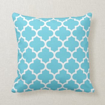 Light Blue & White Quatrefoil Pattern Pillow by JustLola at Zazzle
