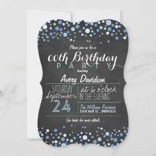 Light Blue, White Retro Chalkboard Birthday Party Invitation