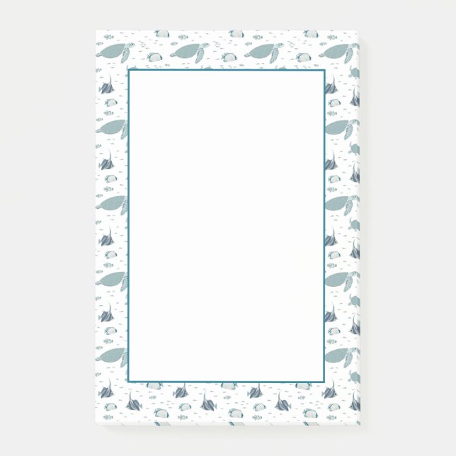 Light Blue White Sea Turtle Sealife Print Post-it Notes (Front)