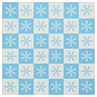 Light Blue White Snowflake Checkered Pattern Fabric