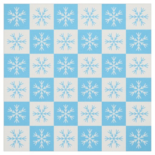 Light Blue White Snowflake Checkered Pattern Fabric