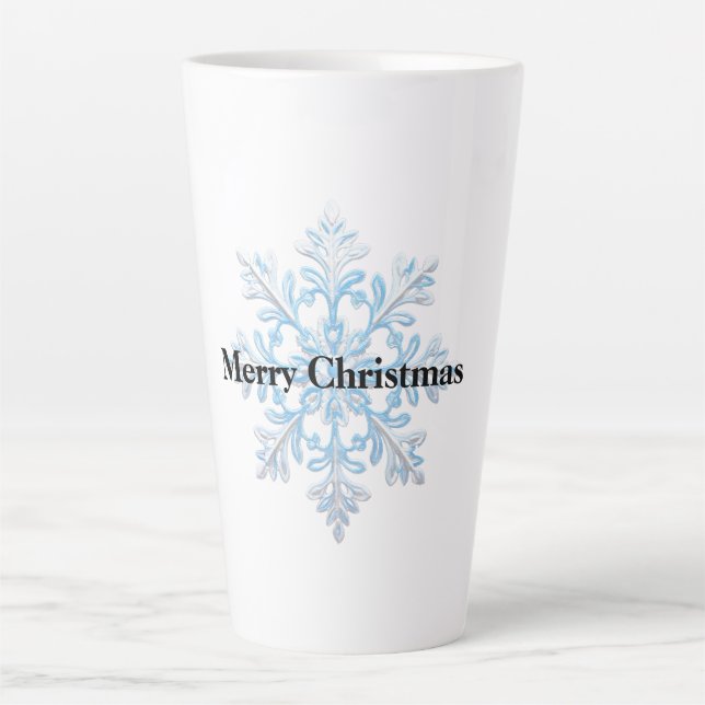 Light Blue White Snowflake Christmas Latte Mug (Front)