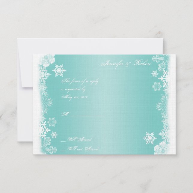 Light Blue White Snowflake Wedding Response Card (Front)