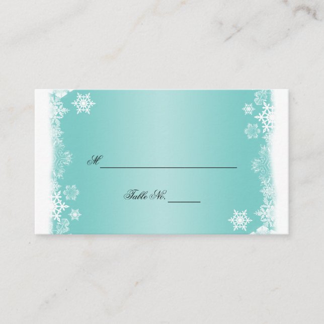 Light Blue White Snowflakes Wedding Place Cards (Front)